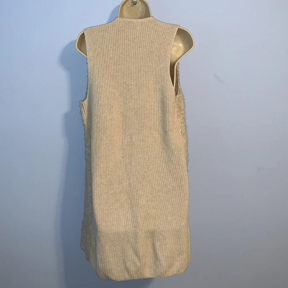 Loft outlet size small long boucle open sweater vest cream off white knit chunky - Picture 3 of 7